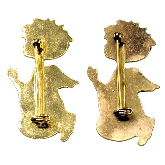 Vintage Angel Brooch Lot of 2 Red Rhinestones Kneeling Praying Gold Tone Pins Vi - Picture 2 of 5